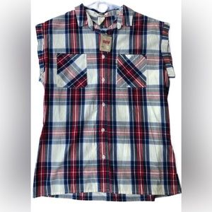 NWT Levi’s Sleeveless Button Up, Red, White, and Blue, S